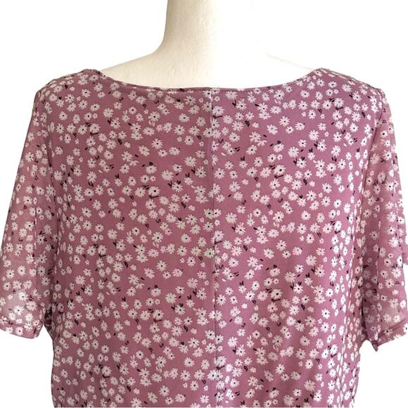 EVRI Dress Woman Lavender White Floral Short Sleeve Knee Length Chiffon Plus 1X - Picture 6 of 11